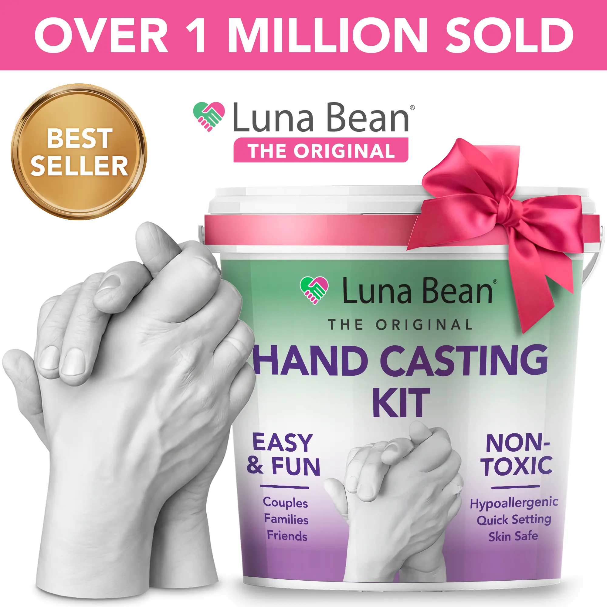 Luna Bean Original Hand Casting Kit – Keepsake Mold for Couples, Family, Anniversary & Milestone, Wedding Gifts, My Favorite Person, Molding, Bridal Gift, Handicraft, DIY Gift Idea
