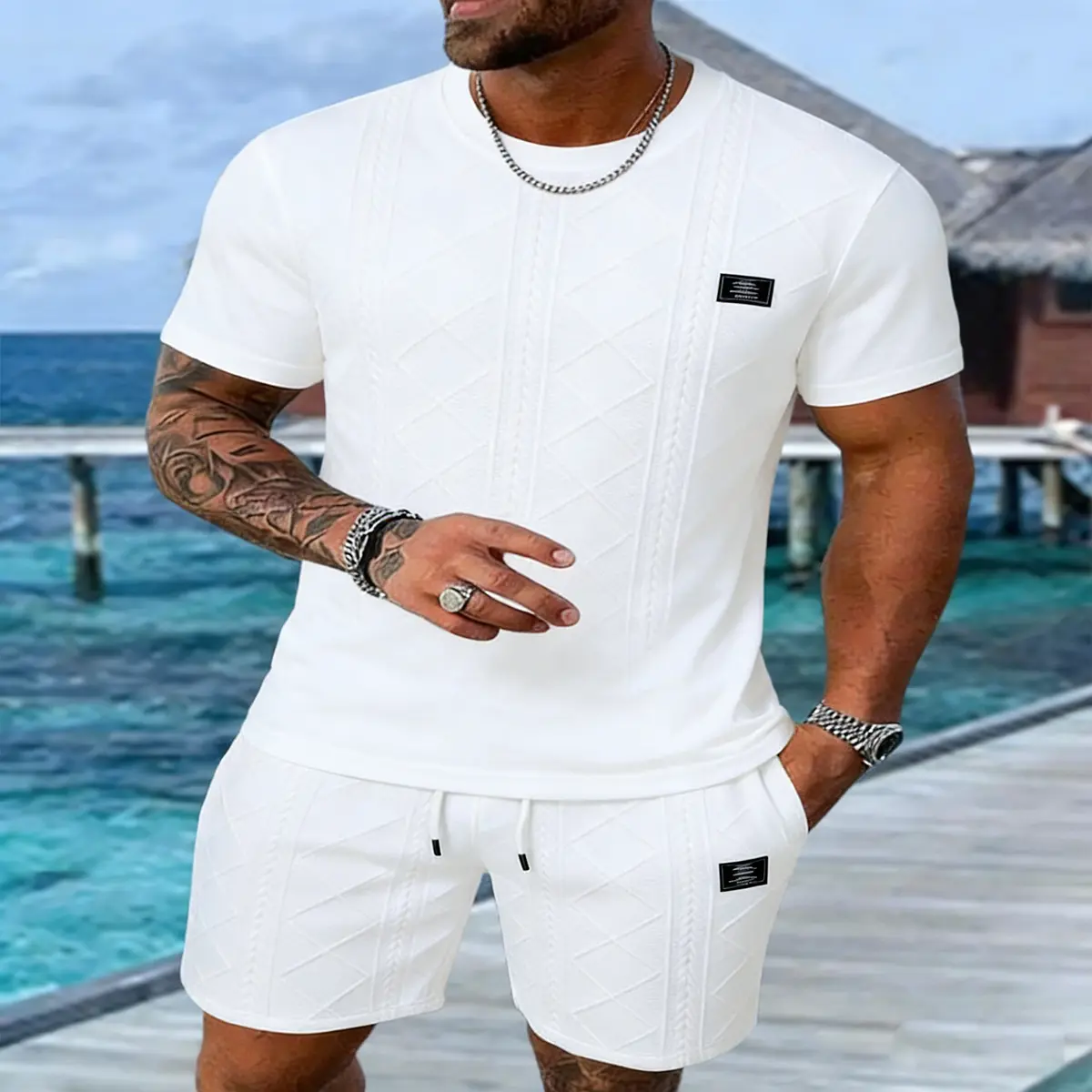 TOOTD Curated — Men’s Regular-Fit Two-Piece Pajama Set, Short Sleeve, Crew Neck Top and Shorts, Casual Comfortable Summer Pajamas, Homewear & Loungewear