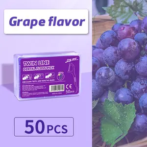 50Pcs 2-in-1 Twin-Line Dental Floss Picks, Grape Flavor Double Thread Flossers with Toothpick, Disposable Interdental Picks for Teeth Cleaning, Home & Travel