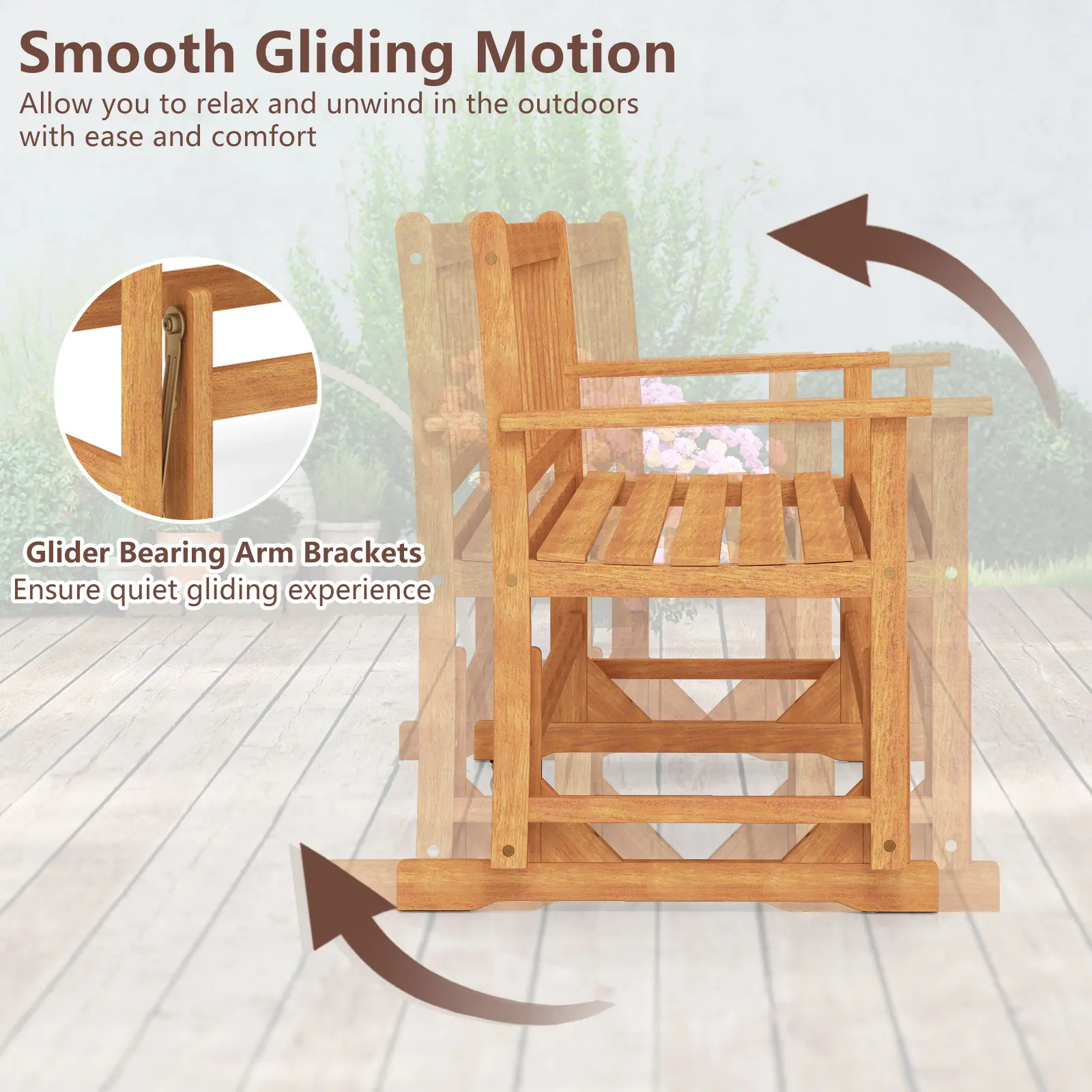 COSTWAY - 2-Person Outdoor Acacia Wood Glider Bench Patio Swing Rocking Loveseat