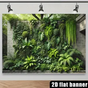 2D Flat 1pc Tropical Green Plant Wall Backdrop Banner, Enchanted Forest Backdrop, Jungle Monstera Fern Vine Stone Wall Photography Background, Ideal for Nature Themed Event, Forest Style Photoshoot, Multiple Sizes Available