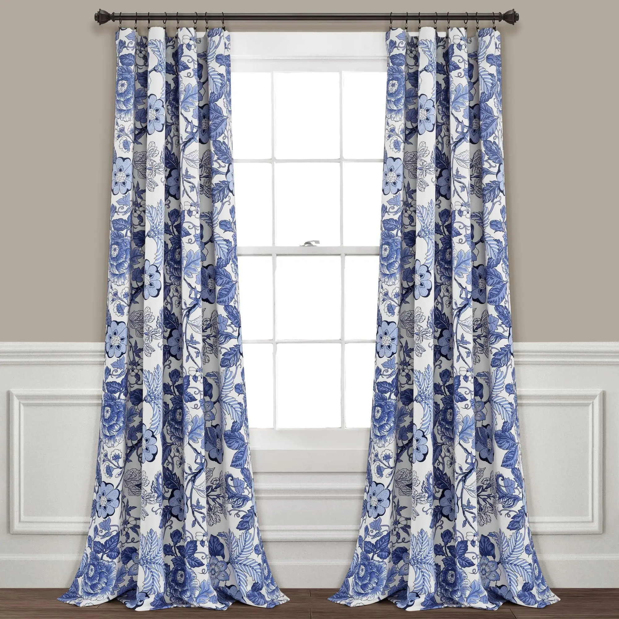 Lush Decor Sydney Light Filtering Window Curtain Panel Set - Floral Printed, 52"W x 84"L/95"L/108"L, 100% Polyester, Machine Washable, Country Cottage Style, Interior Decoration Accessories