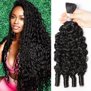 VIPbeauty Boho Human Braiding Hair Burmese Curly Bulk for Daughter/Friend For Bohemian Knotless Braids Natural Curly End No Weft 1/3 Bundles 100g/1 Bundles  1B Natural Black Salon-Quality