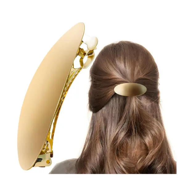 Barrettes For Women - 3inch Oval Vintage Metal Hair Clip - Gold Hair Barrette For Long Thick Hair - Prom & Formal Events