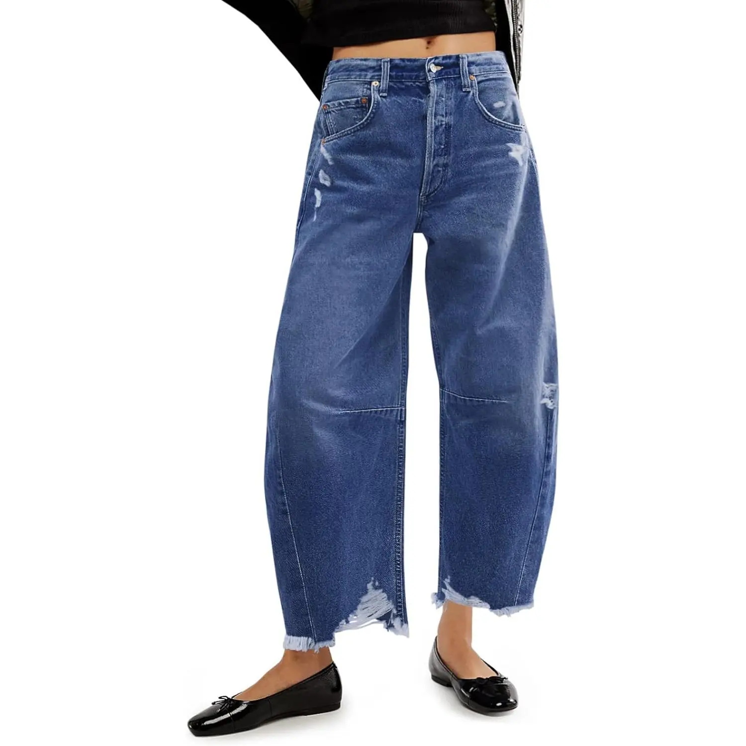 Imily Bela Women's Barrel Jeans, Vintage Style 2000s Boyfriend Denim Bottoms, Cropped Fit with Raw Hem for Everyday Streetwear, Boyfriend Jeans, 2000S Jeans