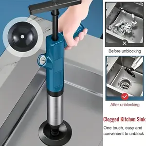 1pc High-Pressure Air Drain Blaster - Stainless Steel Toilet Plunger, Plumbing Tool, Ideal for Clogged Pipes, Kitchen Sinks, Bathrooms, Durable Plastic Handle, Drain Cleaning Too