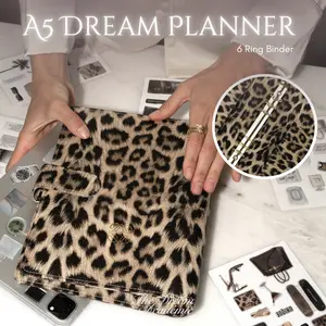 The Chic Leopard A5 Planner | 6-Ring Vegan Leather Binder with Inserts, Pen & Vision Board