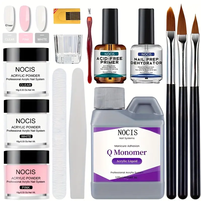 3-Pack Acrylic Nails Kit with Liquid Monomer, Complete Multi-Pack Nail Art Set with Tools for Beginners
