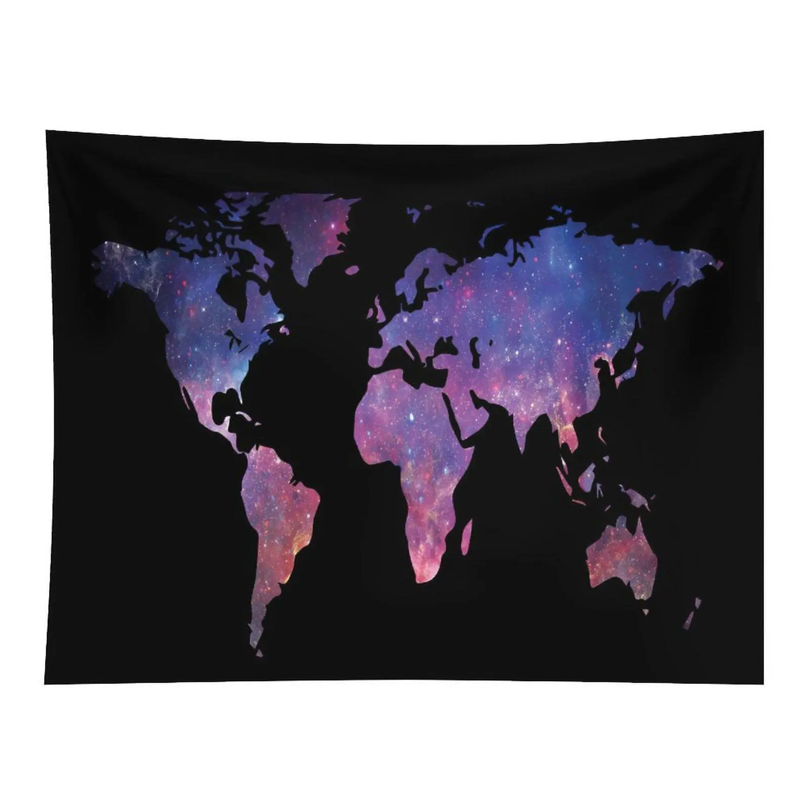 Cosmic Galaxy World Map Silhouette Purple Nebula Starry Space Pattern Black Background Modern Aesthetic Wall Decor