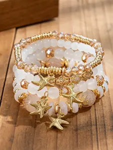 Bohemian Style Jewelry Set, Ocean Star Pendant Multi-Layer Beaded Bracelet, Alloy Material, Casual Daily Wear, All Seasons, Bohemian Bracelets