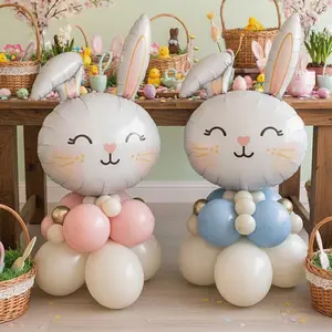 Easter Bunny Balloon Set, Cute Rabbit Head Aluminum Foil Balloons, Blue Vintage Latex Decorations, Balloon Animals, Perfect for Easter Family Gatherings