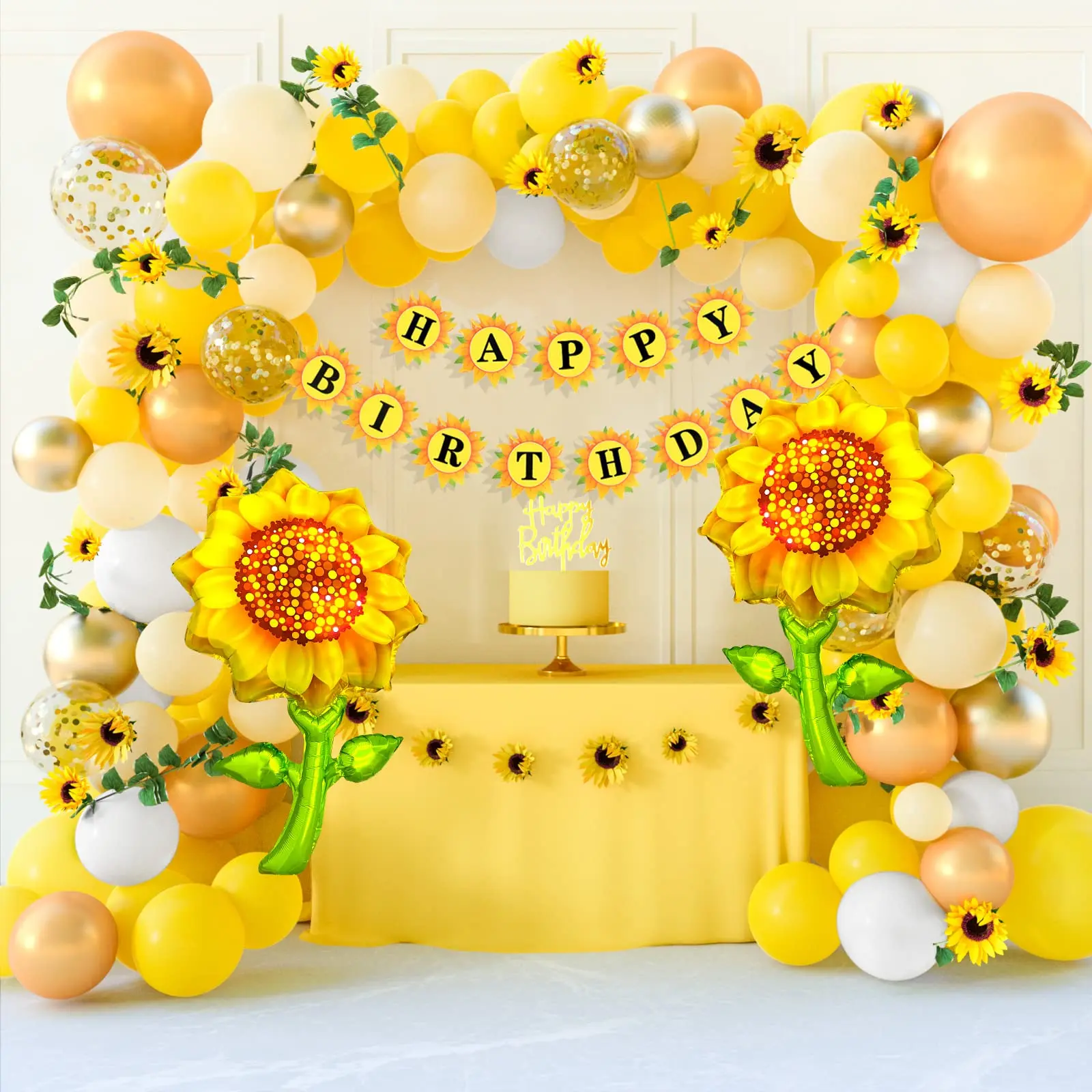 146 Pcs Sunflower Birthday Party Kit, Banner, Balloon Arch, Cake Toppers, Table Covers, Decoration
