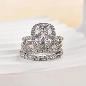 Effinny Jewelry 3.0ct 3PCCushion Cut Wedding Ring Set, S925 Sterling Silver, 5A Cubic Zirconia Promise Ring, Bridal Set Rings,Anniversary Ring for Women Outdoorfun