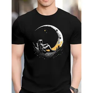 Men's Casual Cotton Round Neck Shortsleeve Tshirt, Black Streetwear Print Sports & Outdoor Top