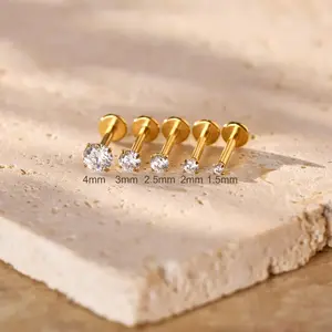 Solitaire Round Flat Back nose stud, Sleeper Earrings, conch piercing ear, 16G/18G/20G Implant Grade Titanium Push Pin Flat Back Nose Stud Helix Cartilage Piercing Jewelry Threadless Easy Insertion Hypoallergenic Earrings