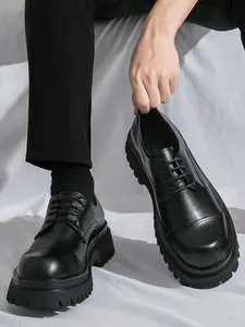 Men's Business Style Solid Color Lace Up  Thick-soled Dress Shoes, Fashionable Round Toe Shoes for Work Office, Male All-match Casual Shoes for Daily Wear, Footwear