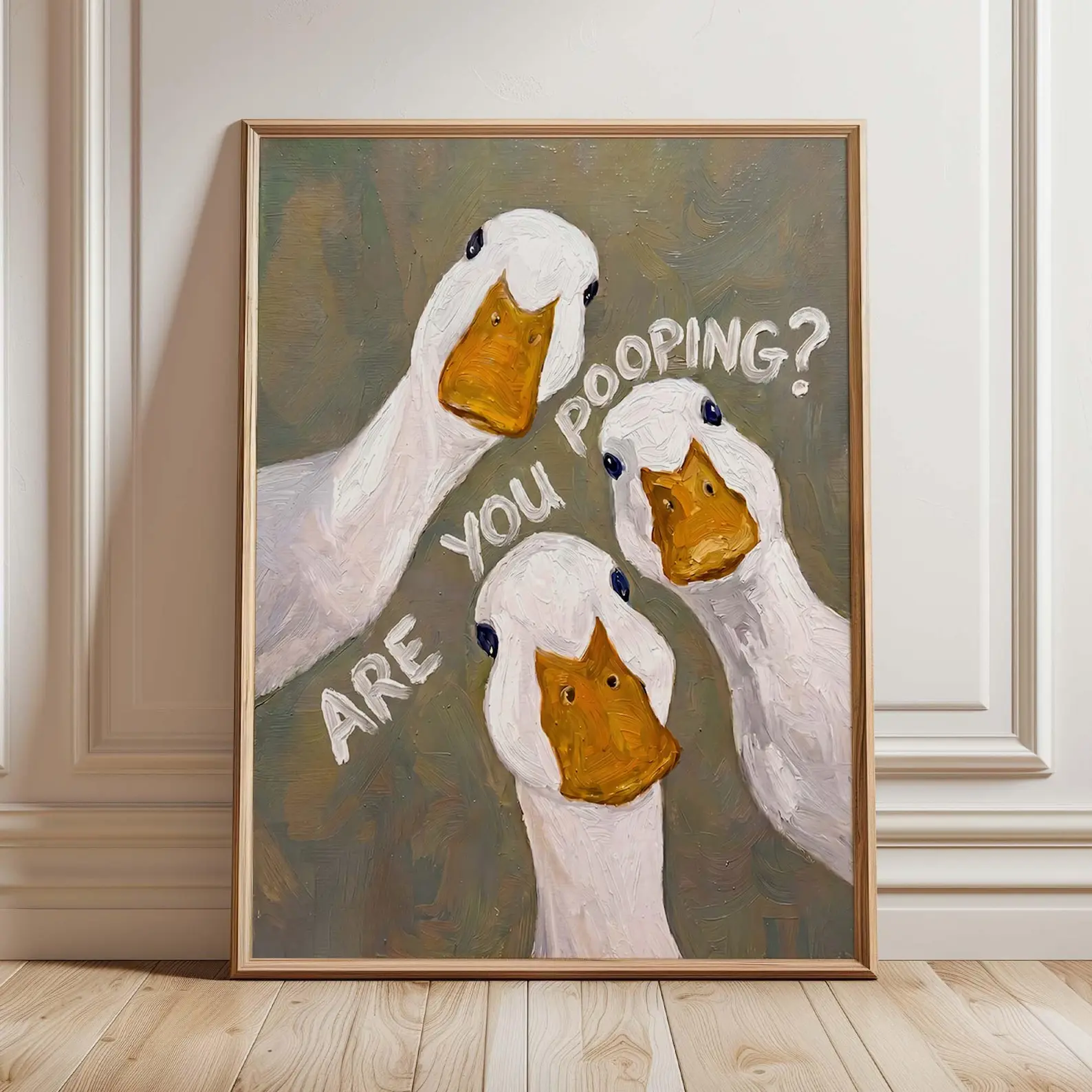 Funny Goose Bathroom Print, "Are You Pooping?" Toilet Humor Decor, Quirky Duck Art Paper Poster Print (Unframed)