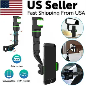 Phone Car Mirror Holder - Durable - 360 Rotation - Attaches to Mirror Mount Adjustable