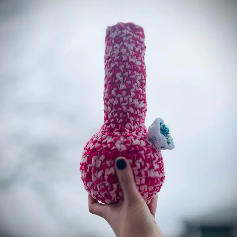Crochet Bong - Pink Color with Textured Design, Ideal for Relaxation and Enjoyment