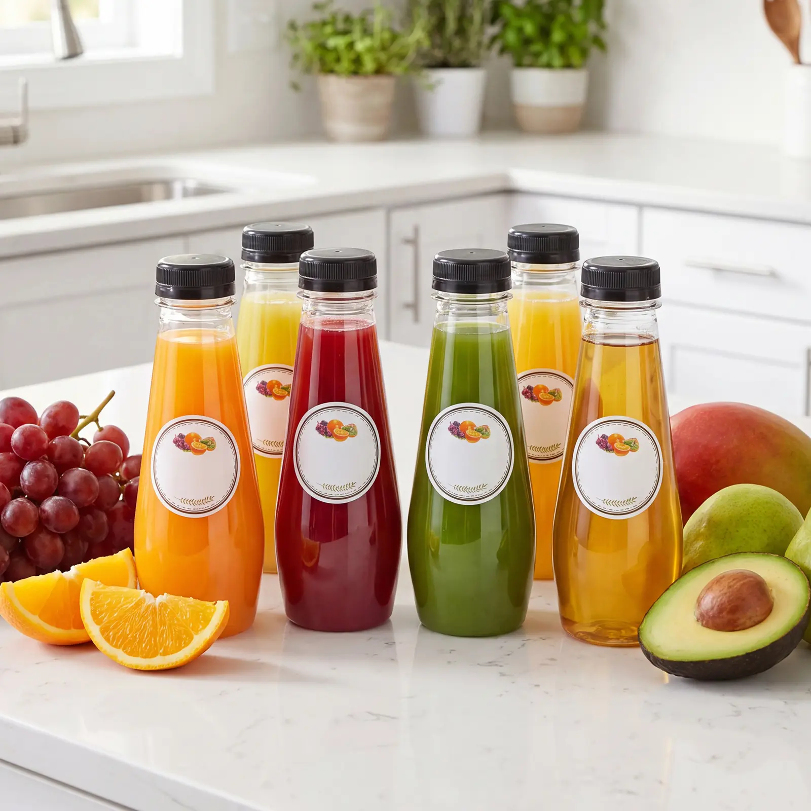 WHONLINE 40pcs/80pcs 12oz Empty Plastic Bottles, Juice Bottles with Caps, Bulk Reusable Bottles, Clear Juicing Bottles for Juice, Smoothies, Ginger, Tea, Coffee.Funnel & Brush (Color Random).