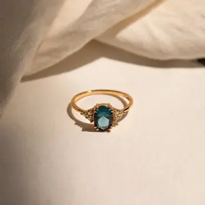 Elizabeth Blue Topaz Ring by Caitlyn Minimalist - Vintage Inspired Gold Engagement Ring - Dainty Diamond Promise Ring - Girlfriend Gift