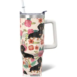 30oz Dachshund Tumbler Gift for Women - Insulated With Handle, Lid and Straws - for Dog Lovers