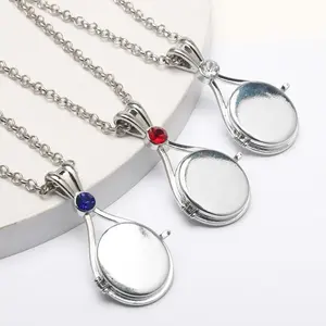 Red Sand Imprint Cos Necklace Elegant Mermaid Shell Magnetic Openable Locket Pendant Accessories For Women- Zinc Alloy with Rhinestone Jewellery Chains Modern