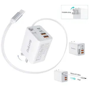 iPhone&AirPod Fast Charger, Portable 5 in 1 Charger Pad With 5FT Retractable Cable Wall Charger with Fast Charging Capability, Compatible with iPhone and AirPods  (White) Cellphone Electronic portable chargers