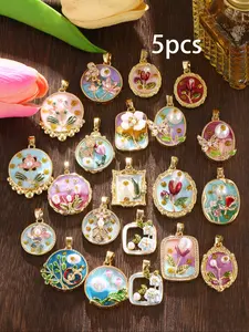 5pcs Vintage Colorful Enamel Floral Pearl Pendant Charms DIY Pendants - Winter Theme Cute Butterfly Design DIY Jewelry Making Accessories for Necklaces, Bracelets & Keychains Holiday Gift for Craft Lovers