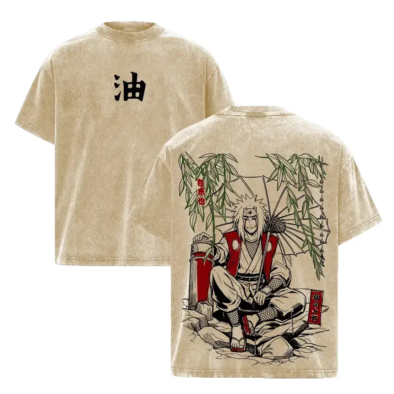 Naruto Jiraiya Sensei Washed T-Shirt, Vintage Anime Oversized Tee, GenZ Trendy Casual Wear, Classic Ninja Fan Apparel, 90s Graphic American Casual Short Sleeve Tee | Premium Soft Cotton Classic Unisex T-Shirt for Daily, Gym & Streetwear