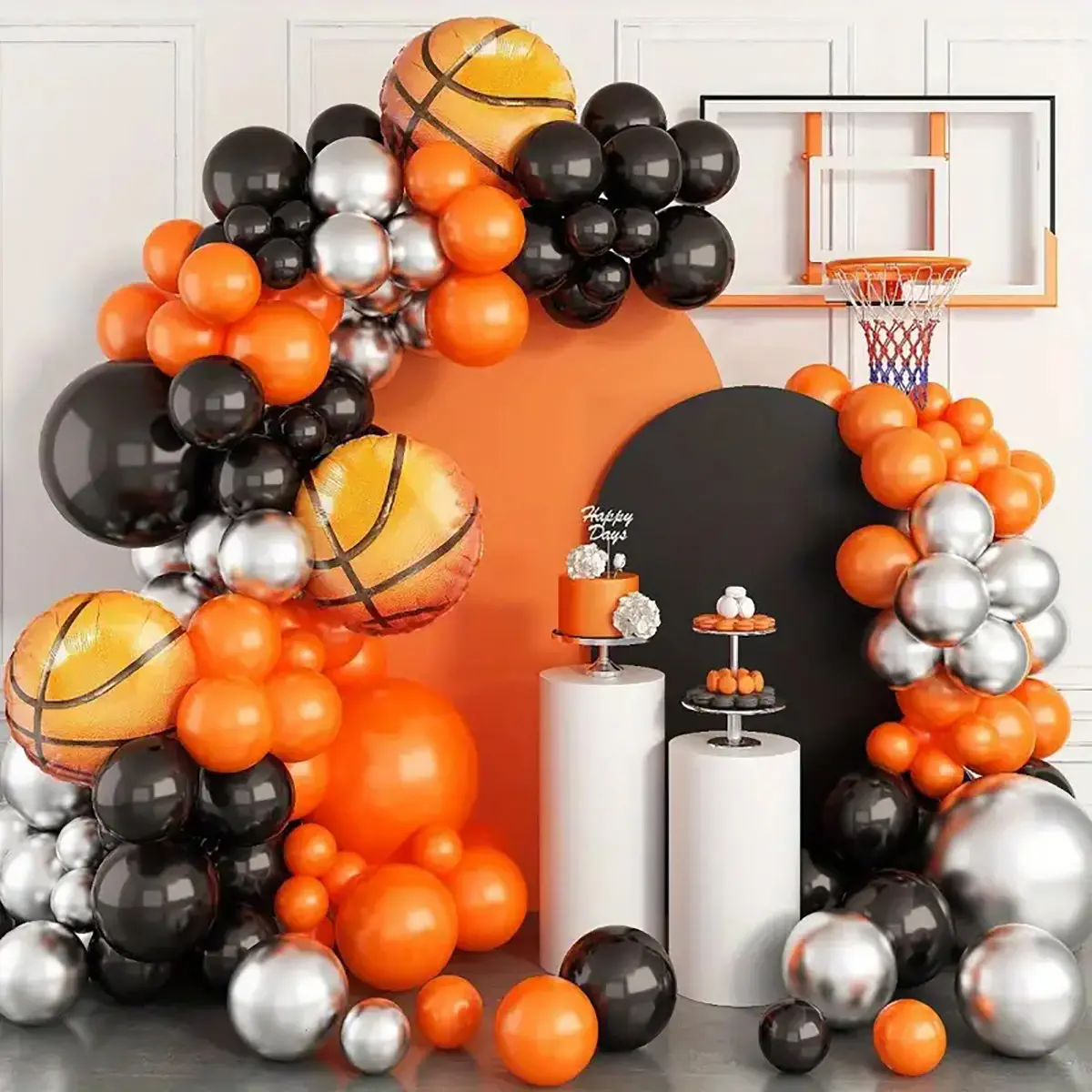 100pcs Basketball Theme Orange Black Colorful Latex Balloons Garland Arch Kit Set for Birthday, Wedding Celebrations, Home & Bar Indoor Outdoor Decor Supplies, Colorful Balloons