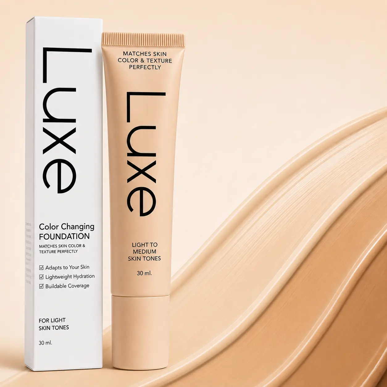 Luxe Color Changing Foundation for Women, Adaptive Skin Tone Matching Face Makeup, Lightweight Hydrating Cream, Buildable Coverage, Smooth Easy Blend, Natural Dewy Finish, Light to Medium Skin Tones, 30ml