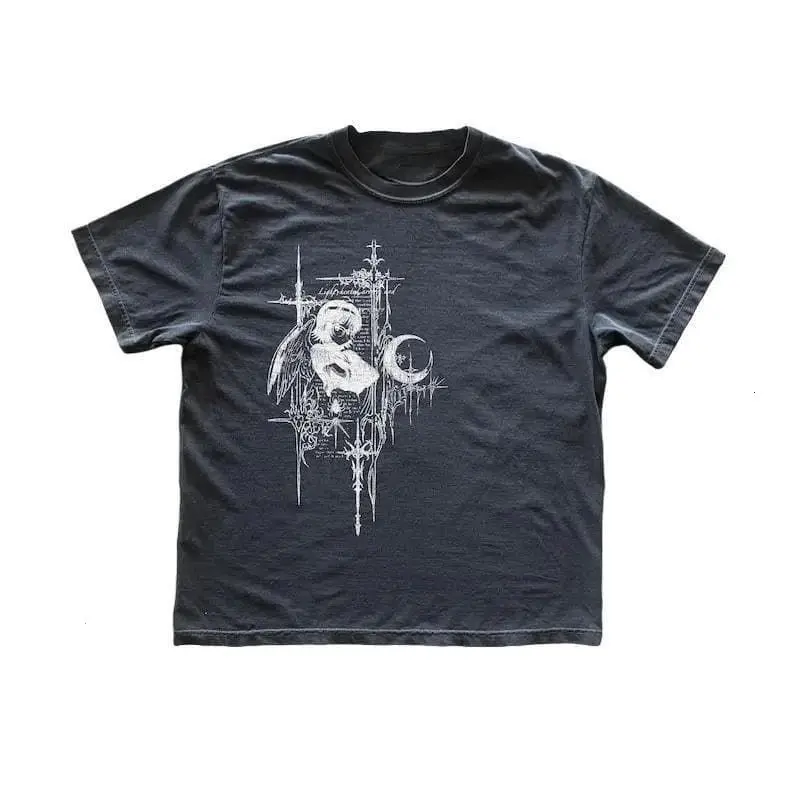 Cybersigilism Y2K Grunge T-Shirt, Gothic Abstract Symbol Graphic Tee, Unisex Streetwear