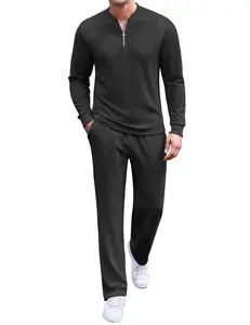 COOFANDY Men's 2 Piece Tracksuit Set Polo Athletic Sweatsuit Quarter Zip Jogging Long Sleeve Casual Sports Outfits