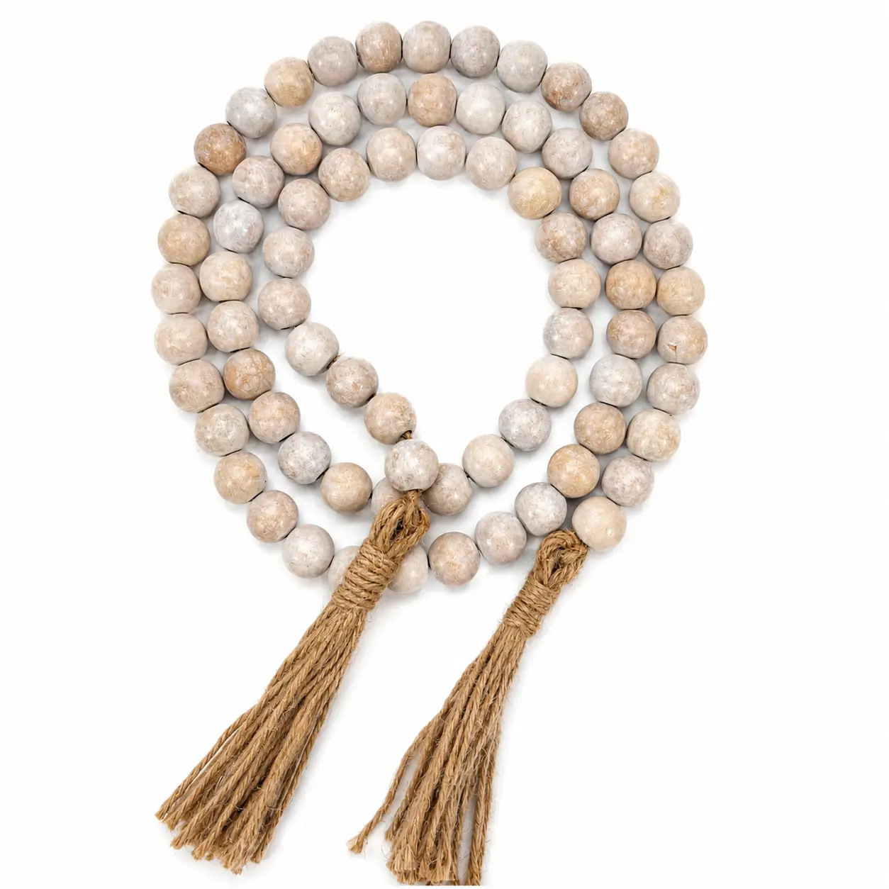 Homewinner Farmhouse Wood Beads Garland - Boho-Inspired Design - 58 Inches in Length - White Wash - Wooden Ornaments Decor Hanging Decorative Door