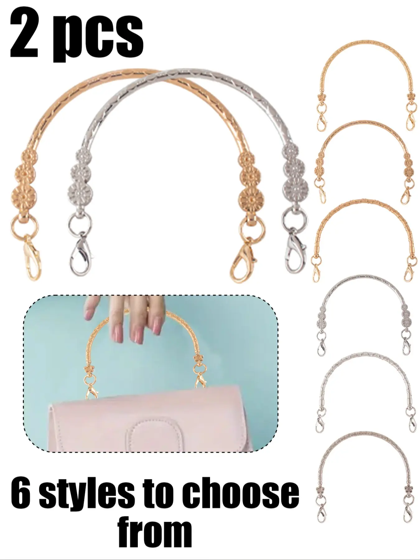 2pcs Metal Purse Handles - Durable Alloy Clutch Bag Replacement Straps With Finials For Diy Handbag Crafting & Purse Making,Perfect For Tote Bag Upcycle, For Fashion Designers, Craft Lovers, Small Business Owners, Diy Enthusiasts, Embellished Straps