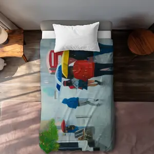 360 stand Decorative Duvet Cover Set - Man Red, Twin Extra Long Size, Rainy Day Umbrella Walking Print, Duvet Set Aesthetic, Microfiber Bed Set