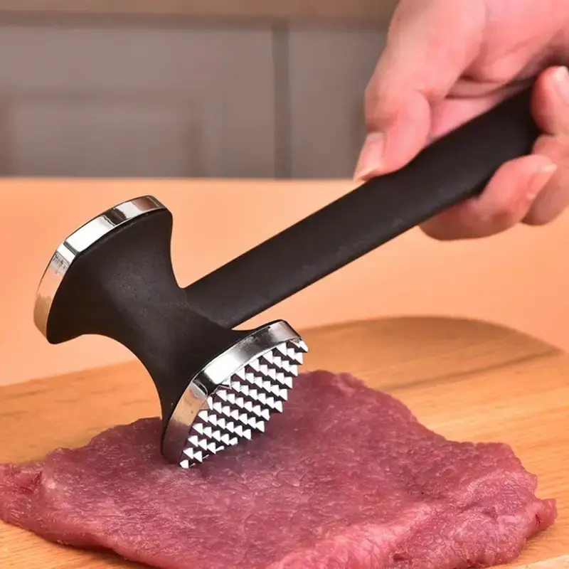 Dual-Sided Stainless Steel Meat Tenderizer Hammer - Labor-Saving Plastic Food Mallet for Pork, Steak Tenderizing, Home Cooking Kitchen Gadget