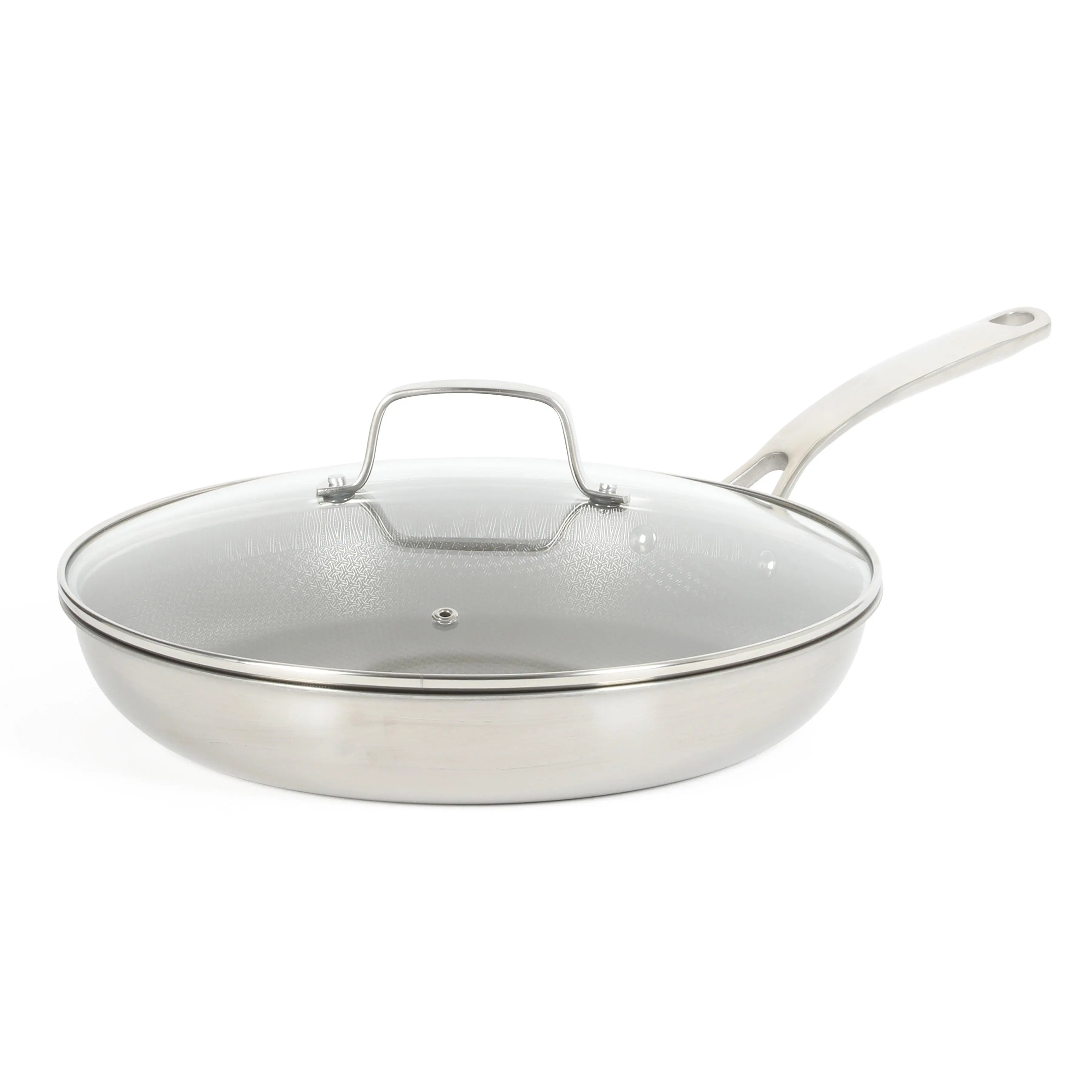 Martha Stewart Badgley 12-Inch Hybrid Ceramic Nonstick Tri-Ply Stainless Steel Fry Pan with Lid, Induction Compatible, Oven Safe to 500°F