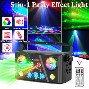 Disco Party Light DJ Laser Projector RGB Colorful LED Strobe Light with 5 in 1  Remote Control for Home Dance Party Karaoke Halloween Christmas Wedding Club Decoration Multifunctional Stage Effects