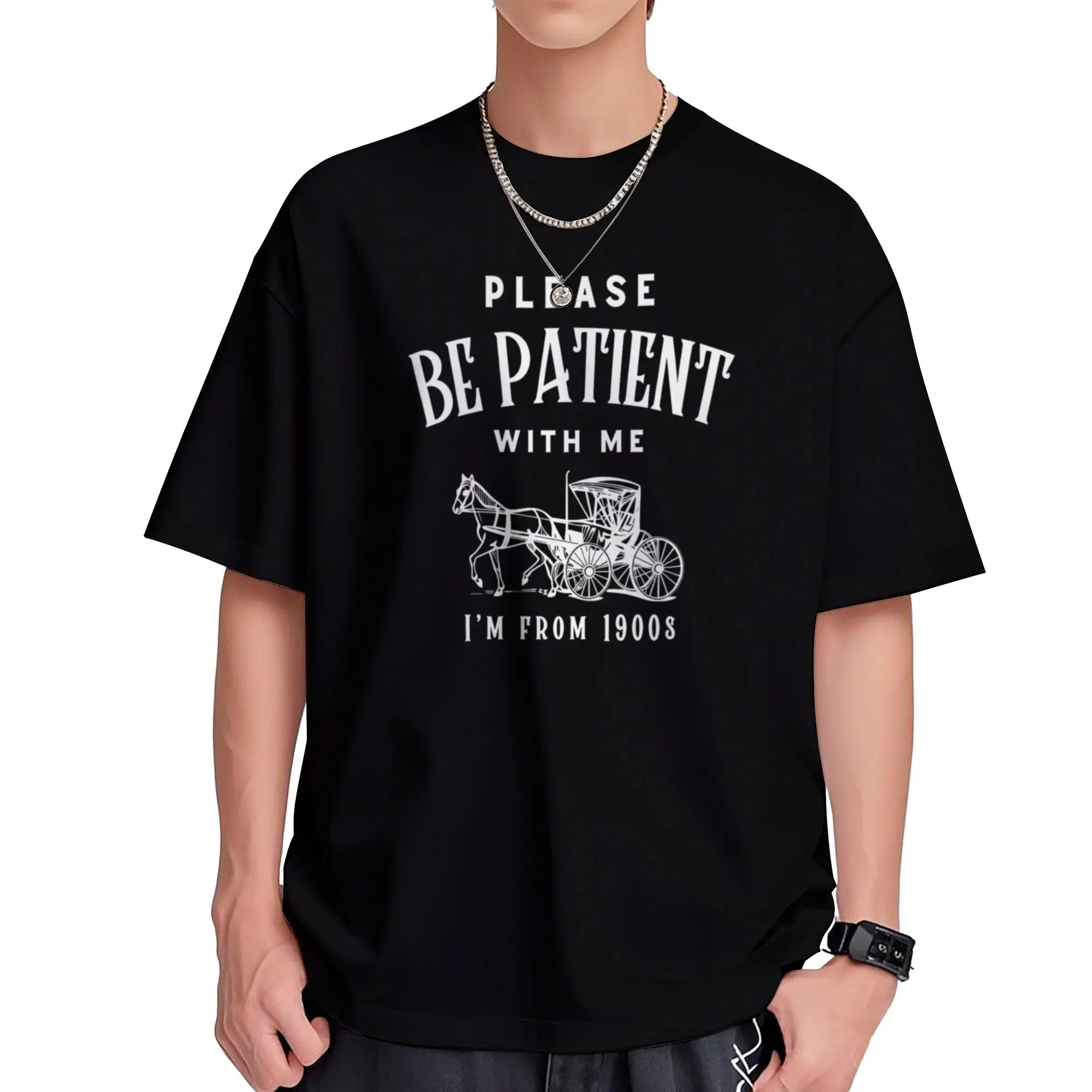 Men's 1900's Themed Funny T-Shirt, Menswear Round Neck Short Sleeve Casual Tee, USA-Printed Birthday Graphic Top