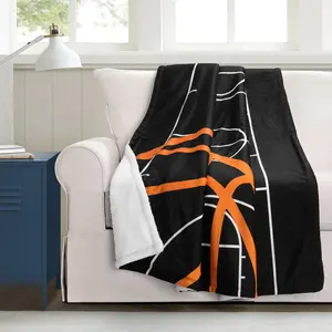 Lush Decor Basketball Game Sherpa Throw Black/Orange Single 50X60