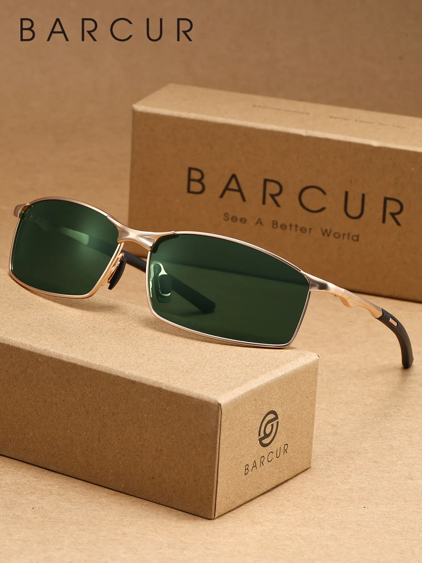 BARCUR Classic Vintage Men's Sunglasses, Casual Outdoor Sunglasses, Square Frame, Uv400 Protection, Sun Protective Sunglasses, Geometric Design, Casual Style, Ideal for Fishing and Camping