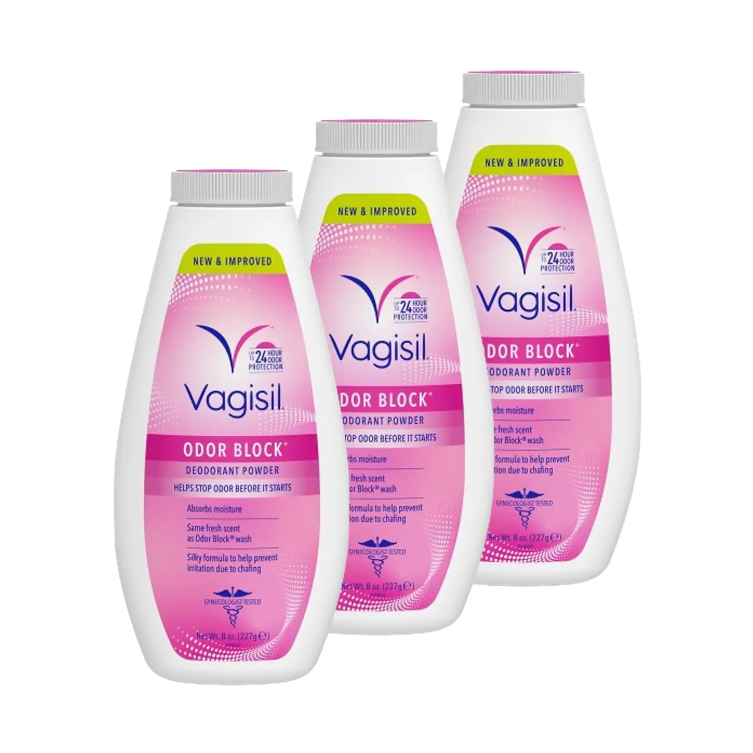 Women's Vagisil Odor Block Deodorant Powder - Body Care, Talc-Free, Gentle, Cornstarch-Based, Moisture-Managing, Chafing Prevention, 8 oz Multi-Pack (Pack of 3)