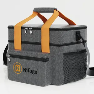 15L Double Layer Insulated Lunch Cooler Bag With Lunch Box Leakproof Soft Thermal Portable Large Lunch Tote Bag Durable Multifunctional For Work School Outdoor Hiking Beach Daily Use Black