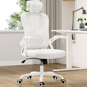Gift for New Home - Ergonomic Office Chair, Home Office Desk Chair with Headrest, High Back Computer Chair with Armrests and Adjustable Lumbar Support for Home Office Study Room, White & White