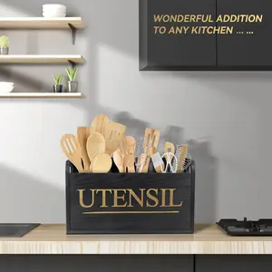 Wooden Kitchen Utensil Holder, 1 Count LargeUtensil Organizer, Cooking Tools Storage RackKitchen Utensils Storage Box