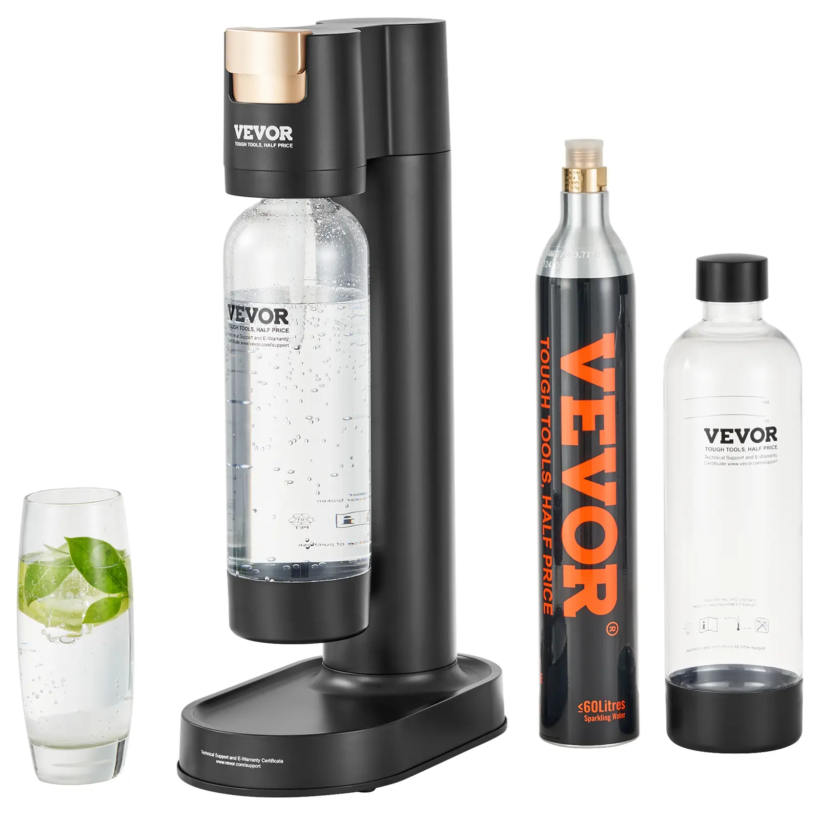 【Backtoschool】VEVOR Automatic Sparkling Water Maker, Eco-Friendly Home Carbonating Soda Machine Starter Kit with 2 BPA-Free 1L Plastic PET Bottles, CO2 Cylinder, Safety Valve, Compatible with Mainstream Screw-In 60L CO2 Cylinders, None