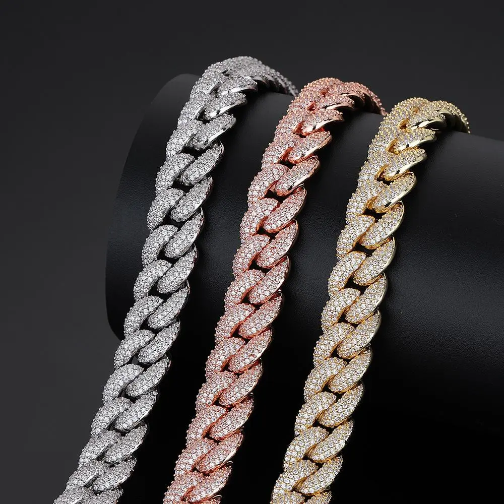 M2-9031 Tri-Color Gradient Moissanite Cuban Link Statement Chain Set - Blinged-Out Iced-Out Chunky, Metal Links Chains Necklace for Hip Hop Enthusiasts, Streetwear Upgrade, Yellow 22In