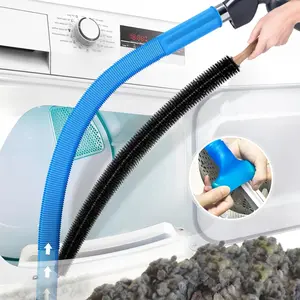 Durable 2-piece dryer vent cleaner kit that works with any vacuum cleaner, includes a dryer lint brush and a vacuum hose attachment with a stretchable universal connector for easy lint removal.